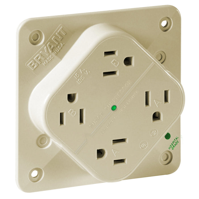 Bryant Receptacle Quadplex Surge Protective Device Hospital Grade 15A 125V 5-15R Ivory (1254HSIA)