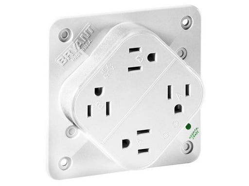 Bryant Receptacle Quadplex Hospital Grade 15A 125V 5-15R White (1254HW)