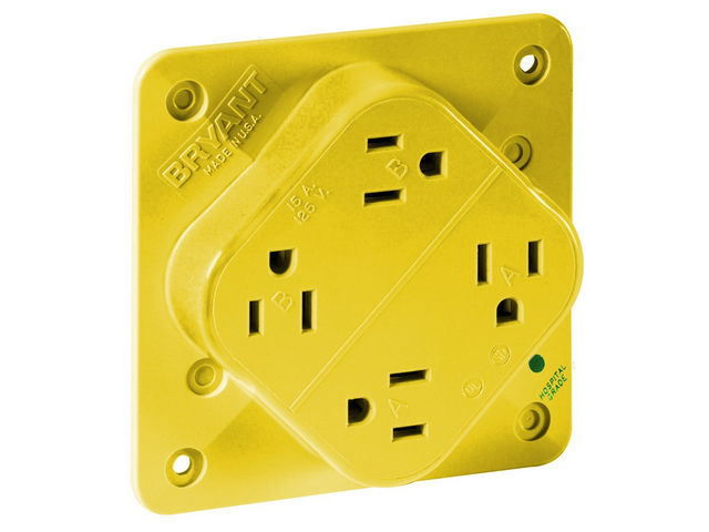 Bryant Receptacle Quadplex Hospital Grade 15A 125V 5-15R Yellow (1254HYP)