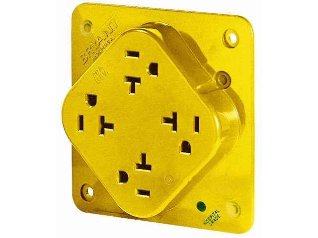 Bryant Receptacle Quadplex Hospital Grade 20A 125V 5-20R Yellow (21254HYP)