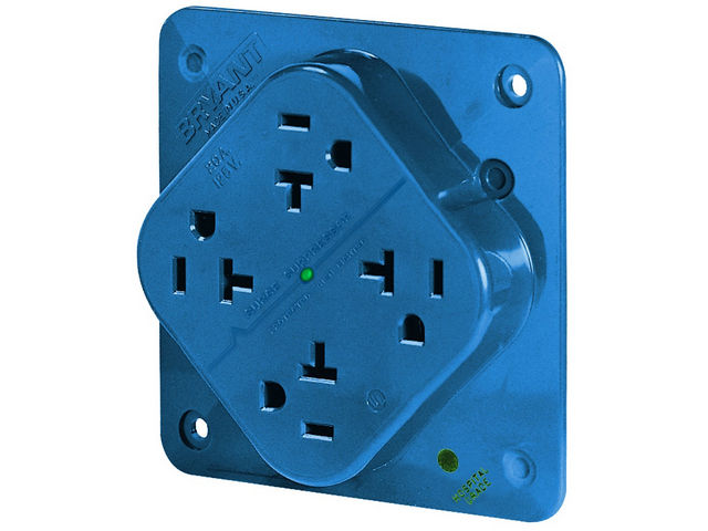 Bryant Receptacle Quadplex Surge Protective Device Hospital Grade 20A 125V 5-20R Blue (21254HSA)