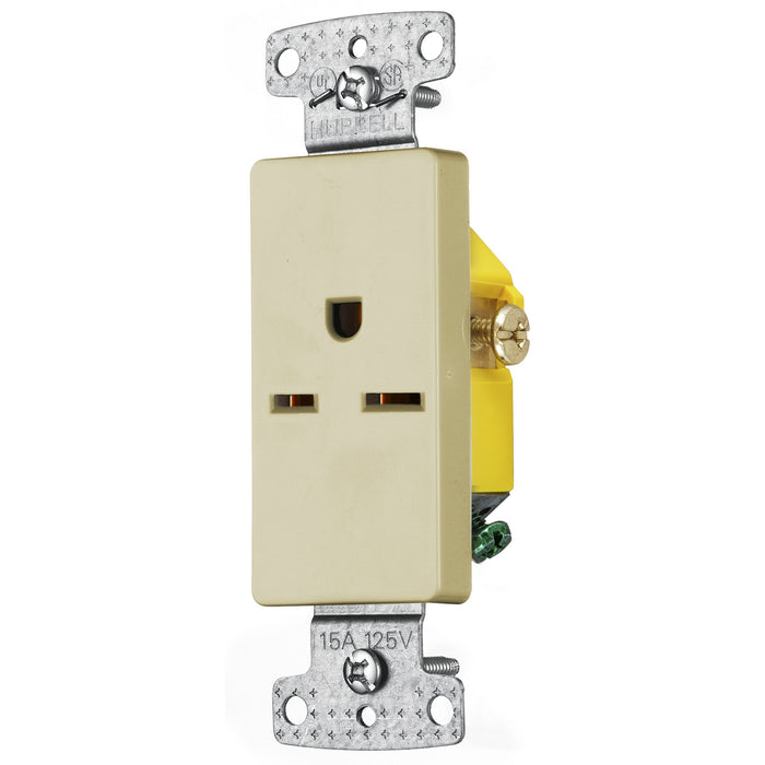 Bryant Residential Single Receptacle 15A 250V Self Grounding Decorator Ivory (RRD155I)