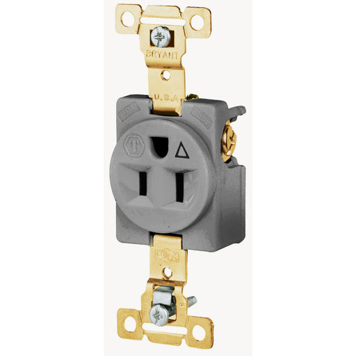 Bryant Single Industrial Grade Receptacle Isolated Ground 15A 125V 5-15R Gray (5261IGGRY)