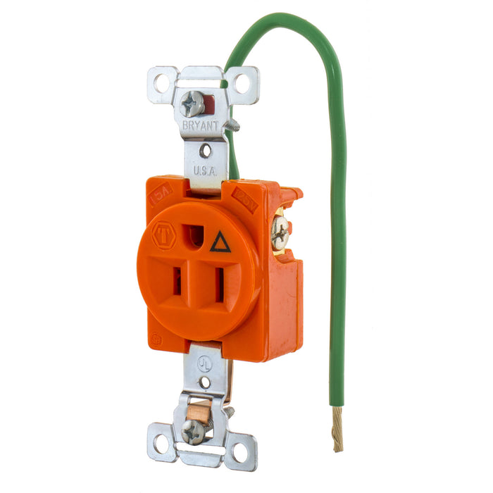 Bryant Single Industrial Grade Receptacle Isolated Ground 15A 125V 5-15R Orange (5261IG)