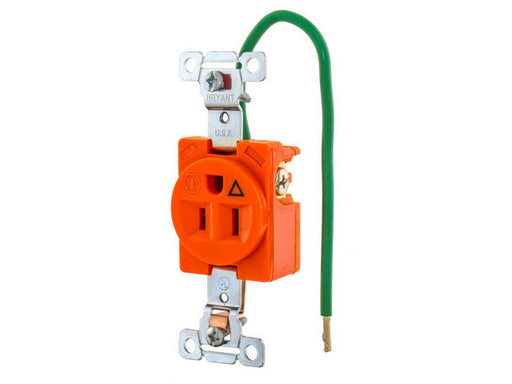 Bryant Single Industrial Grade Receptacle Isolated Ground 15A 125V 5-15R Orange (5261IG)