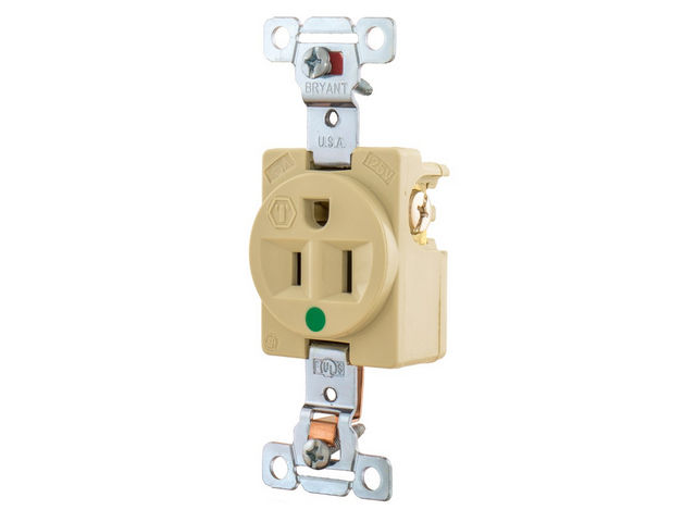 Bryant Single Receptacle Hospital Grade 15A 125V 5-15R Ivory (8210I)