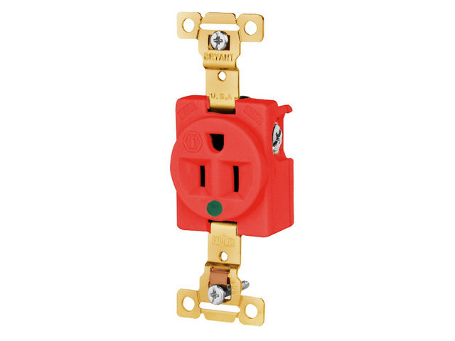 Bryant Single Receptacle Hospital Grade 15A 125V 5-15R Red (8210RED)