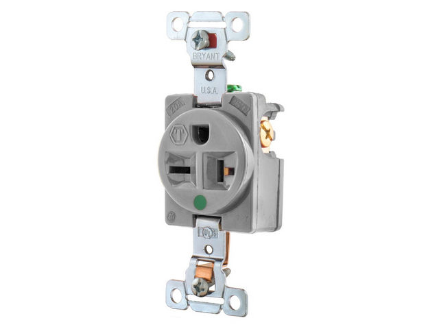 Bryant Single Receptacle Hospital Grade 20A 250V 6-20R Gray (8410GRY)