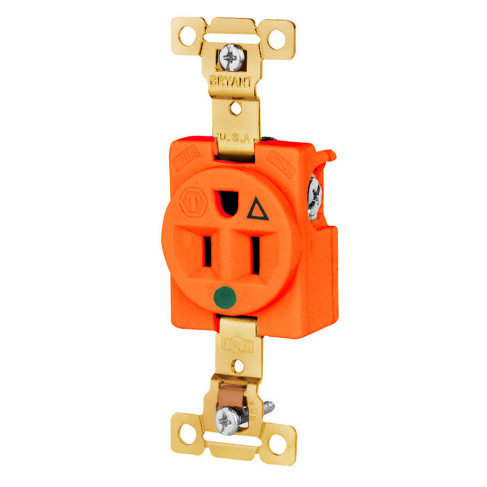 Bryant Single Receptacle Hospital Grade 15A 125V 5-15R Orange (8210IG)