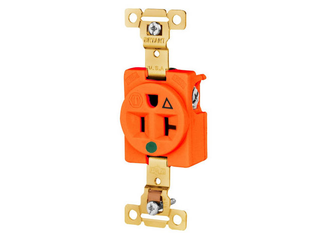 Bryant Single Receptacle IG Hospital Grade 20A 125V 5-15R Orange (8310IG)