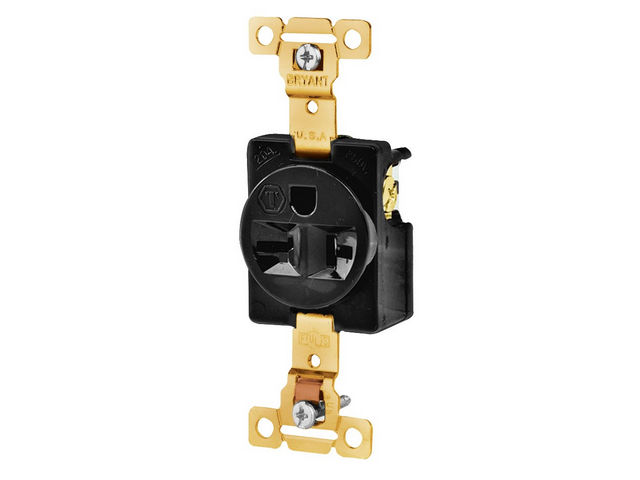 Bryant 5461BLK Single Receptacle Industrial Grade 20A 250V 6-20R Black ...