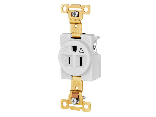 Bryant Single Industrial Grade Receptacle Isolated Ground 15A 125V 5-15R White (5261IGW)