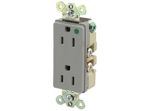 Bryant Style Duplex Receptacle Hospital Grade 15A 125V 5-15R Gray (9200GRY)