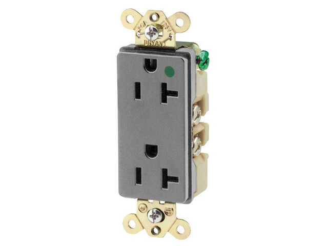 Bryant Style Duplex Receptacle Hospital Grade 20A 125V 5-15R Gray (9300GRY)