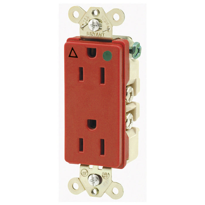 Bryant Style Receptacle Isolated Ground Hospital Grade 15A 125V 5-15R Red (9200IGRED)