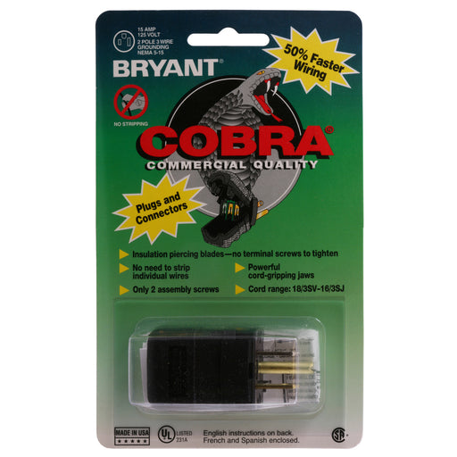 Bryant Valise Plug 15A 125V 5-15P Black (5966VBK)