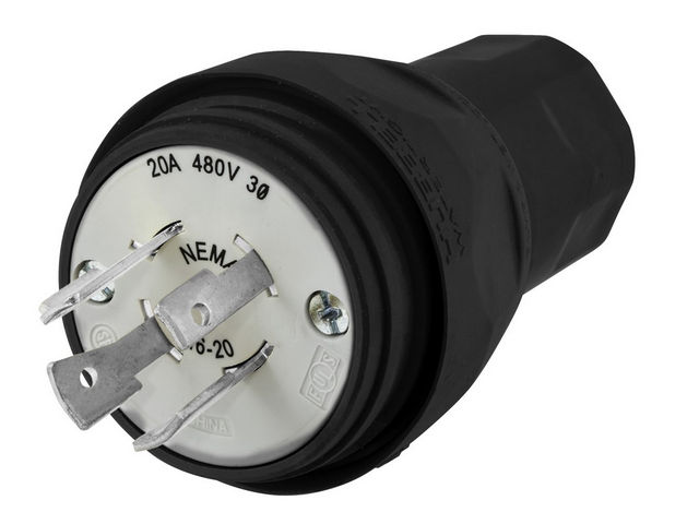 Bryant Watertight Plug NEMA L16-20P 20A/480V 3PH BK (BRY26W76BK)