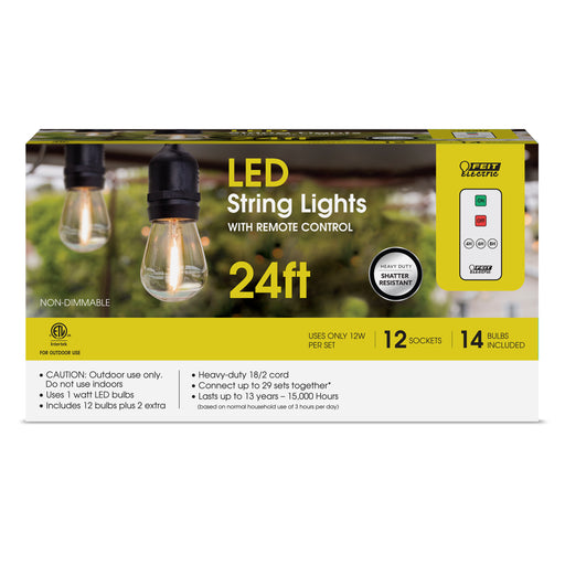 Feit Electric 24 Foot 12W Soft White 2200K LED S14 String Lights (SL24-12/FIL/REM)