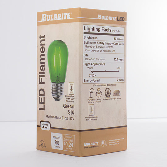 Bulbrite LED2S14/GRN/FIL 2W LED S14 Green Filament (776561)