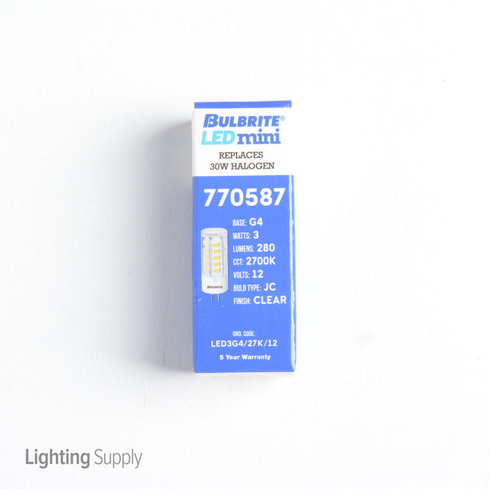 Bulbrite LED3G4/27K/12 3W LED G4 Clear 2700K 12V (770587)