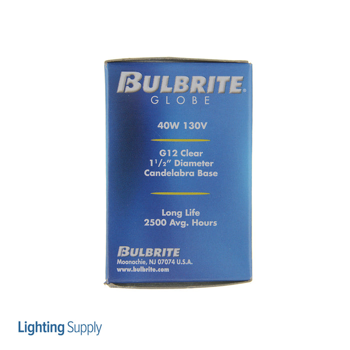 Bulbrite 40G12CL 40W G12 Globe Clear E12 130V 2700K (301040)