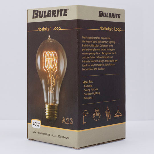 Bulbrite NOS40-VICTOR/A23 40W A23 Nostalgic Loop E26 120V 2200K (134040)