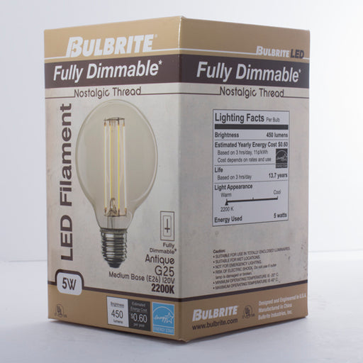 Bulbrite LED5G25/22K/FIL-NOS/3 5W LED G25 2200K Filament Nostalgic E26 Fully Compatible Dimming (776800)