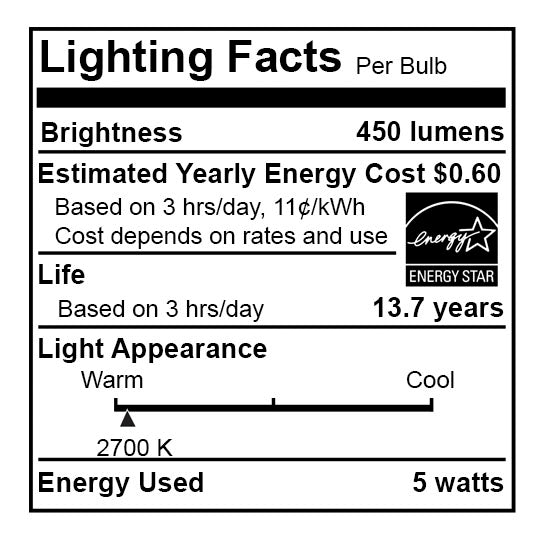 Bulbrite LED5A19/27K/FIL/3 5W LED A19 2700K Filament E26 Fully Compatible Dimming Clear (776872)