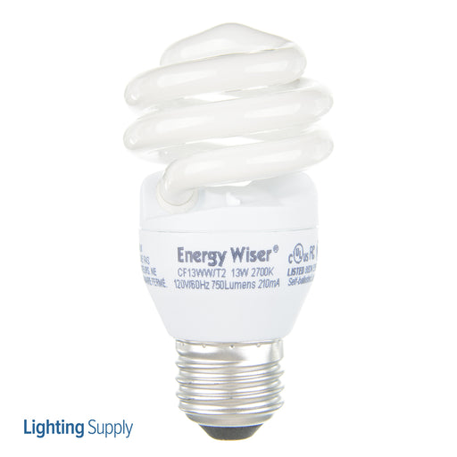 Bulbrite CF13WW/T2 Energy Wiser 13W 120V T2 Coil E26 Medium Base Compact Fluorescent Lamp 2700K (509015)