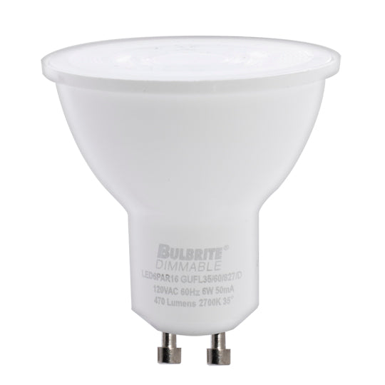 Bulbrite LED6PAR16GUFL35/60/827/D 6W LED PAR16 2700K Flood GU10 Dimmable 80 CRI 120V Enclosed Rated (771402)