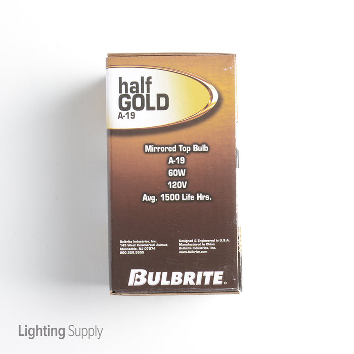 Bulbrite 60A19HG 60W A19 Half Gold E26 120V 2700K (712416)