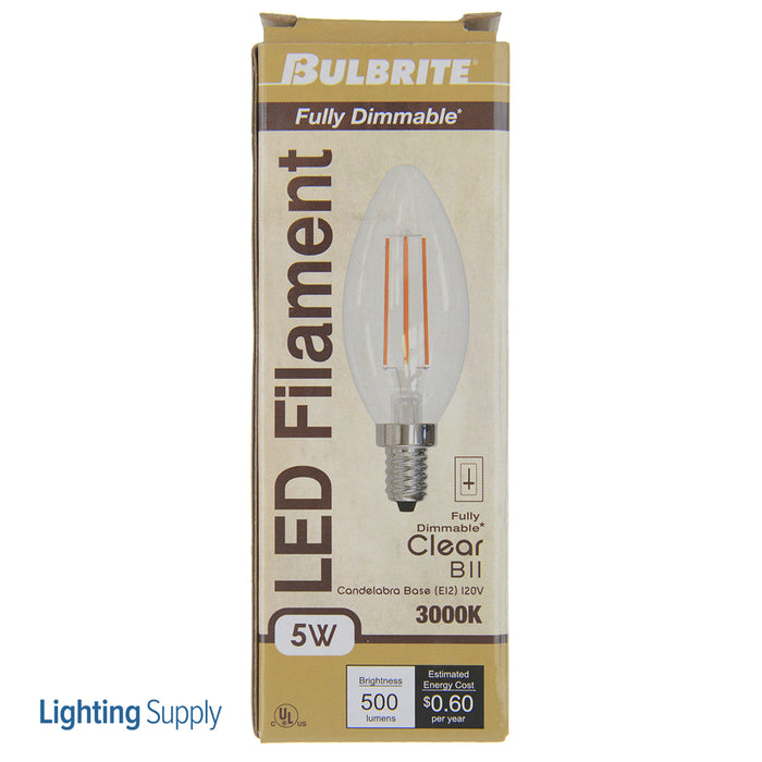 Bulbrite LED5B11/30K/FIL/E12/3 5W LED B11 3000K Filament E12 Fully Compatible Dimming (776627)