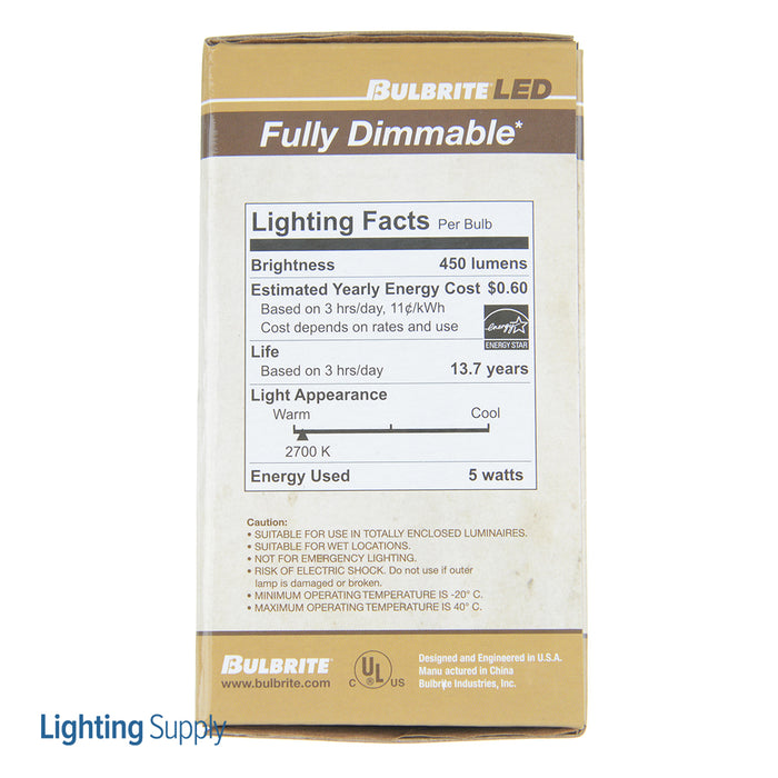 Bulbrite LED5A19/27K/FIL/3 5W LED A19 2700K Filament E26 Fully Compatible Dimming Clear (776872)