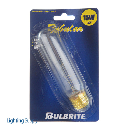 Bulbrite B15T10C 15W T10 Tubular Clear E26 120V 2320K (784115)