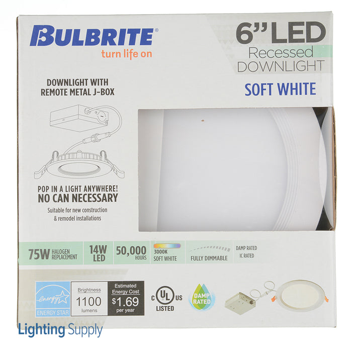 Bulbrite LED14JBOXDL/6/830/WHRD/D 14W LED 6 Inch Recessed Downlight With Metal Junction Box White Round Dimmable 3000K 120V 80 CRI (773221)