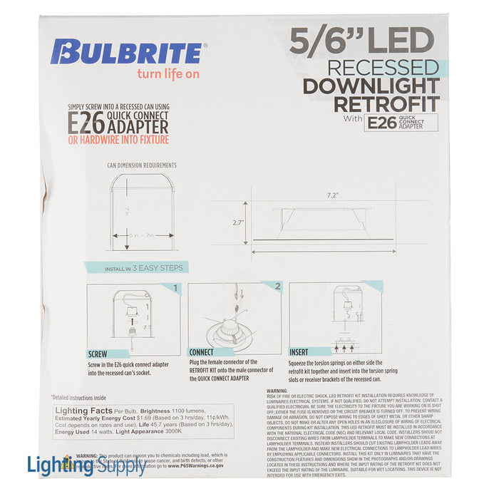 Bulbrite LED14REC/5/6/930/WHRD/D 14W LED 5/6 Inch Downlight Retrofit 3000K White Round Dimmable 120V (773166)