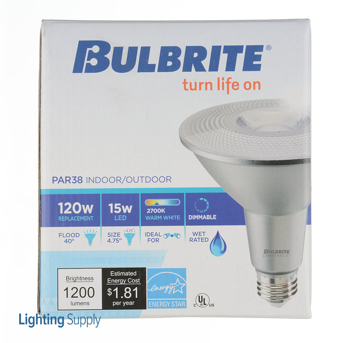 Bulbrite LED15PAR38/FL40/827/WD/2 15W LED PAR38 2700K Flood 80 CRI Wet Location Dimmable (772788)