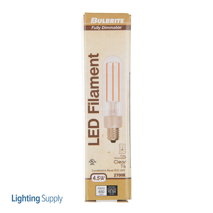 Bulbrite LED4T6/27K/FIL/3 4.5W ELD T6 2700K Filament E12 Base Clear Fully Compatible Dimming (776780)