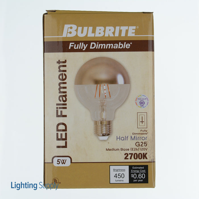 Bulbrite LED5G25/27K/FIL/HM/3 5W LED G25 2700K Filament Half Mirror E26 Fully Compatible Dimming (776870)
