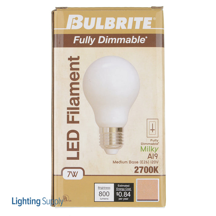 Bulbrite LED7A19/27K/FIL/M/3 7W LED A19 2700K Filament E26 Fully Compatible Dimming Milky White (776866)