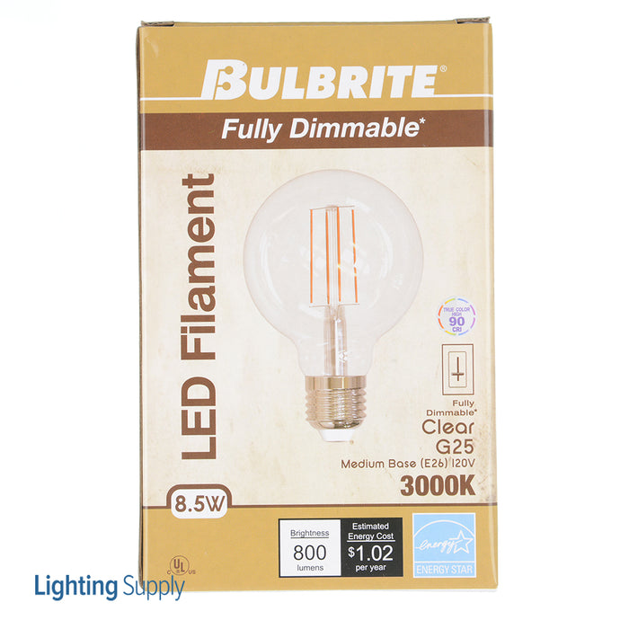 Bulbrite LED8G25/30K/FIL/3 8.5W LED G25 3000K Filament E26 Fully Compatible Dimming Clear (776890)