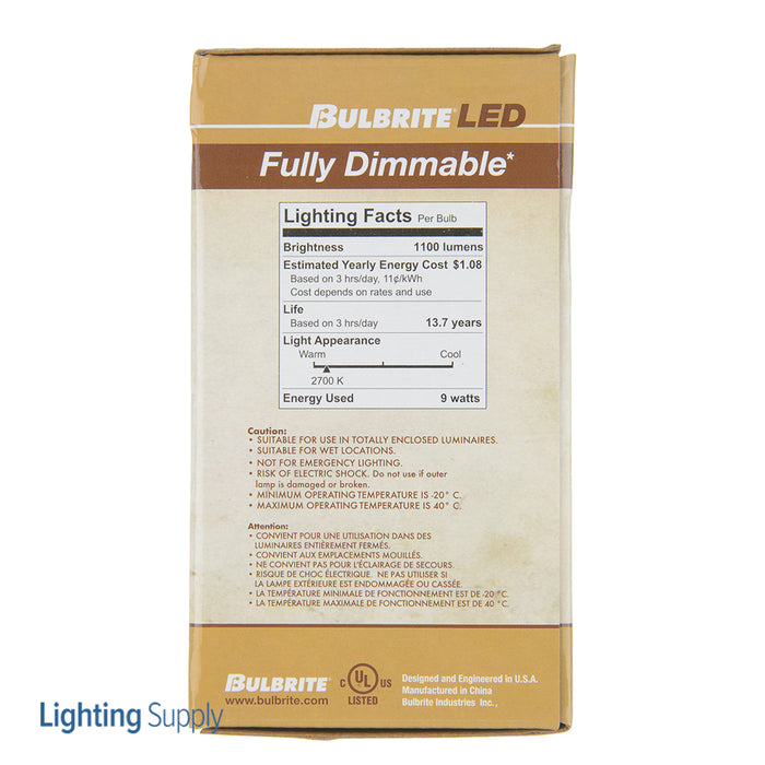 Bulbrite LED9A19/27K/FIL/4 9W LED A19 2700K Filament Bulb 1100Lm 90 CRI E26 Base 120V Fully Compatible Dimming Clear (776913)