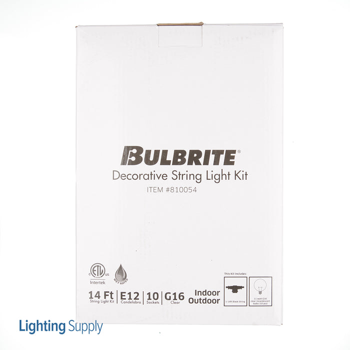 Bulbrite STRING10/E12/BLACK-G16KT 14 Foot String Light 10 Socket Kit Black With 11W G16 Clear 120V E12 Lamps 2700K (810054)