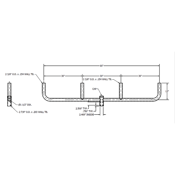 RAB Bullhorn Bracket 4 Lights Inline 30 Inch Spacing Steel Bronze (BULL4L)