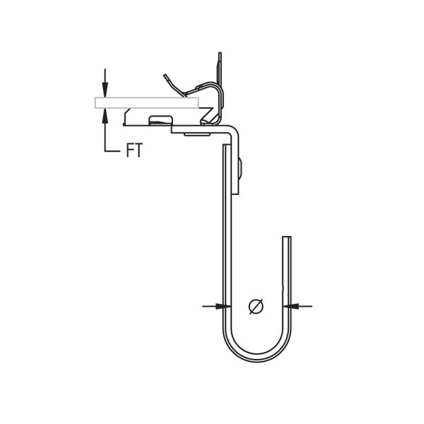 Caddy CableCAT J-Hook With Hammer-On Flange Retainer Swivel Steel Spring Steel 3/4 Inch Diameter 1/8 Inch-1/4 Inch Flange (CAT1224)