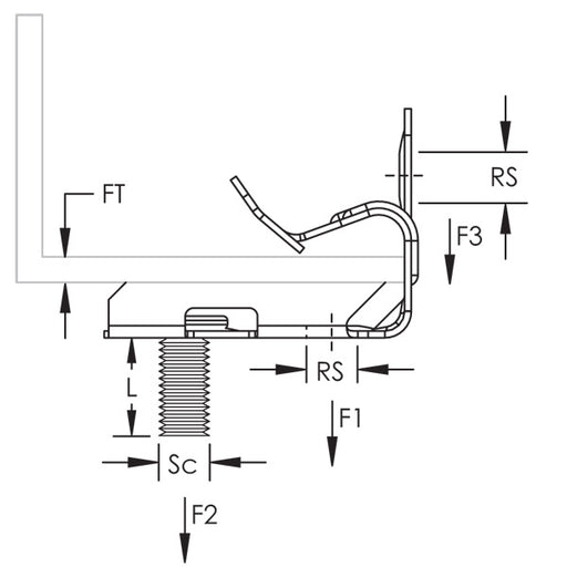 Caddy Hammer-On Flange Retainer Bottom Mount With Stud Spring Steel Caddy Armour 1/8 Inch-1/4 Inch Flange (M24S)