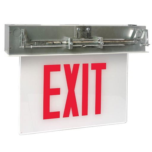Exitronix City Of Chicago Edgelit Exit Recessed Mount Single-Face Exit Panel LiFePO4 Battery Red Legend White Finish (CH900X-R-WB-WH)