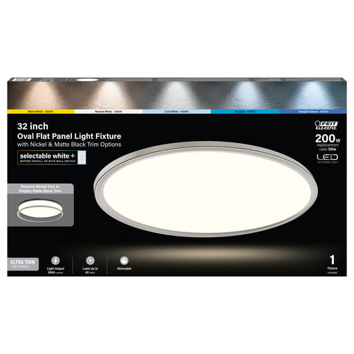 Feit Electric 32 Inch 50W 6-Way Selectable White Oval Nickel And Matte Black Edge-Lit Flat Panel Ceiling Light (FP32RT6WYBK)