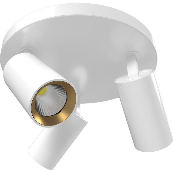 RAB COLUMN Track Light Three 6W Heads CCT Selectable 3000K/4000K/5000K Round Surface Mount 36 Degree Beam Angle White 120V (COL18SM3)