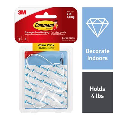 3M - 37000 Command Large Clear Hook With Clear Strips Value Pack 17093Clr-3Aes (7010302629)